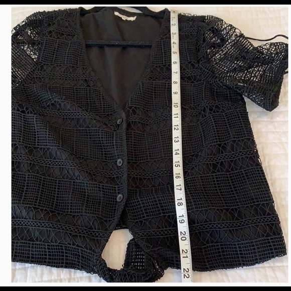 TULAROSA Revolve tie waist button mesh lace crochet overlay black blouse Medium - Picture 8 of 10